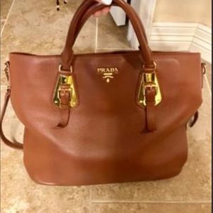 Prada Vitello Daino brown leather 3 way
